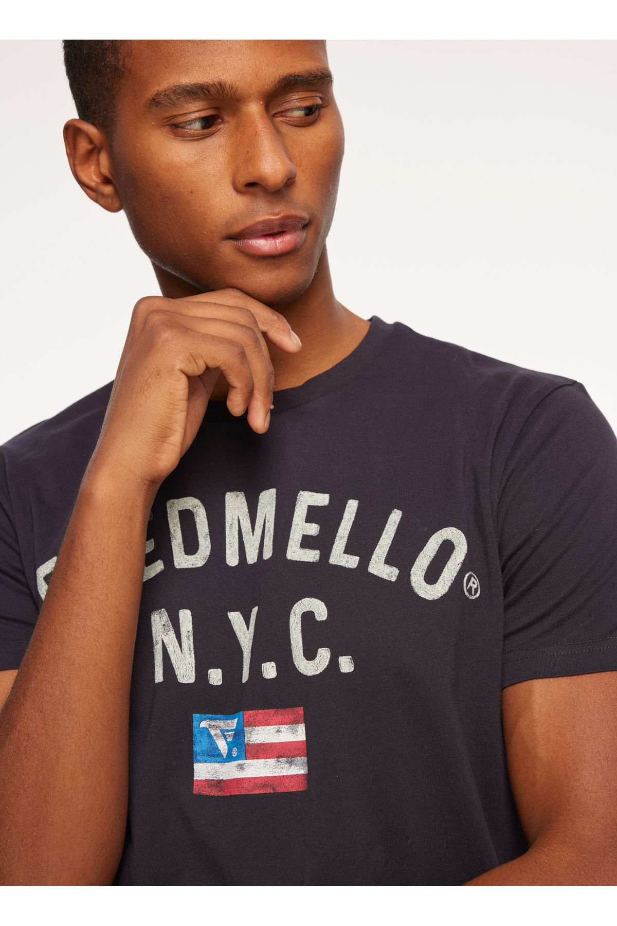 Fred Mello Bisiklet Yaka Lacivert Erkek T Shirt FM23W11TG Erkek Giyim