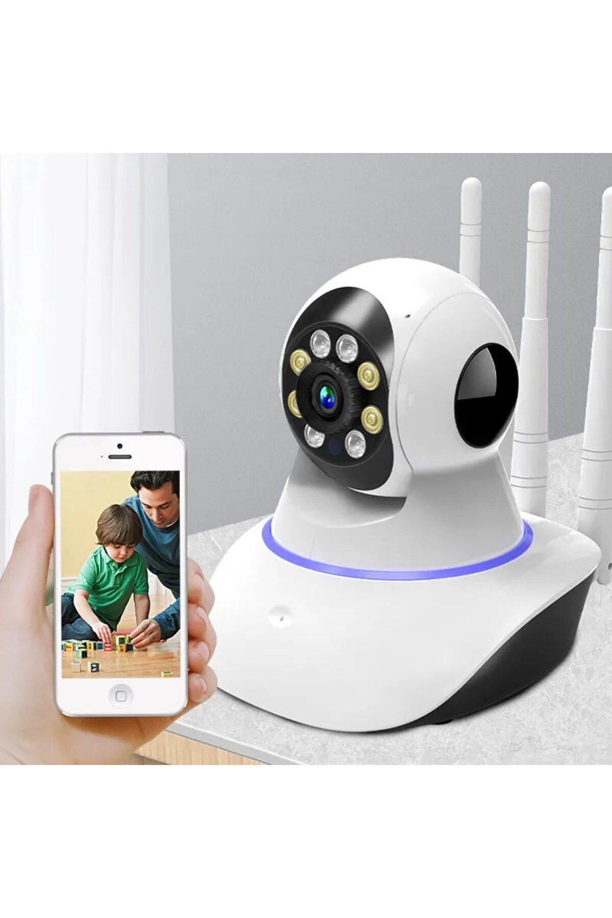 İTHALCİM Kablosuz Wifi Bebek İzleme Ip Kamerası 3 Antenli Gece Görüşlü Güvenlik İp Kamera Harekete Duyarlı fotoğrafı 2 (önizleme)