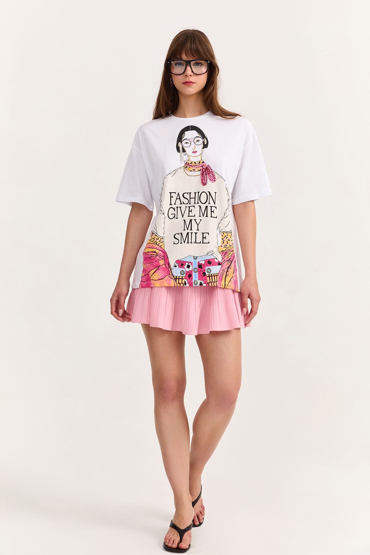 Quzu-Tricou imprimat cu accesorii Stone Alb 4