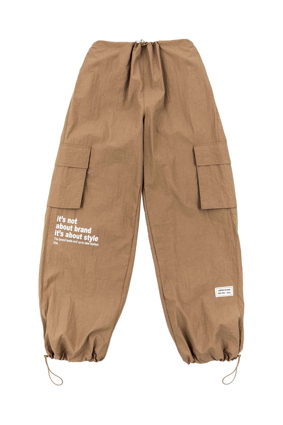 Quzu-Rubber Detailed Parachute Cargo Pants Camel 2