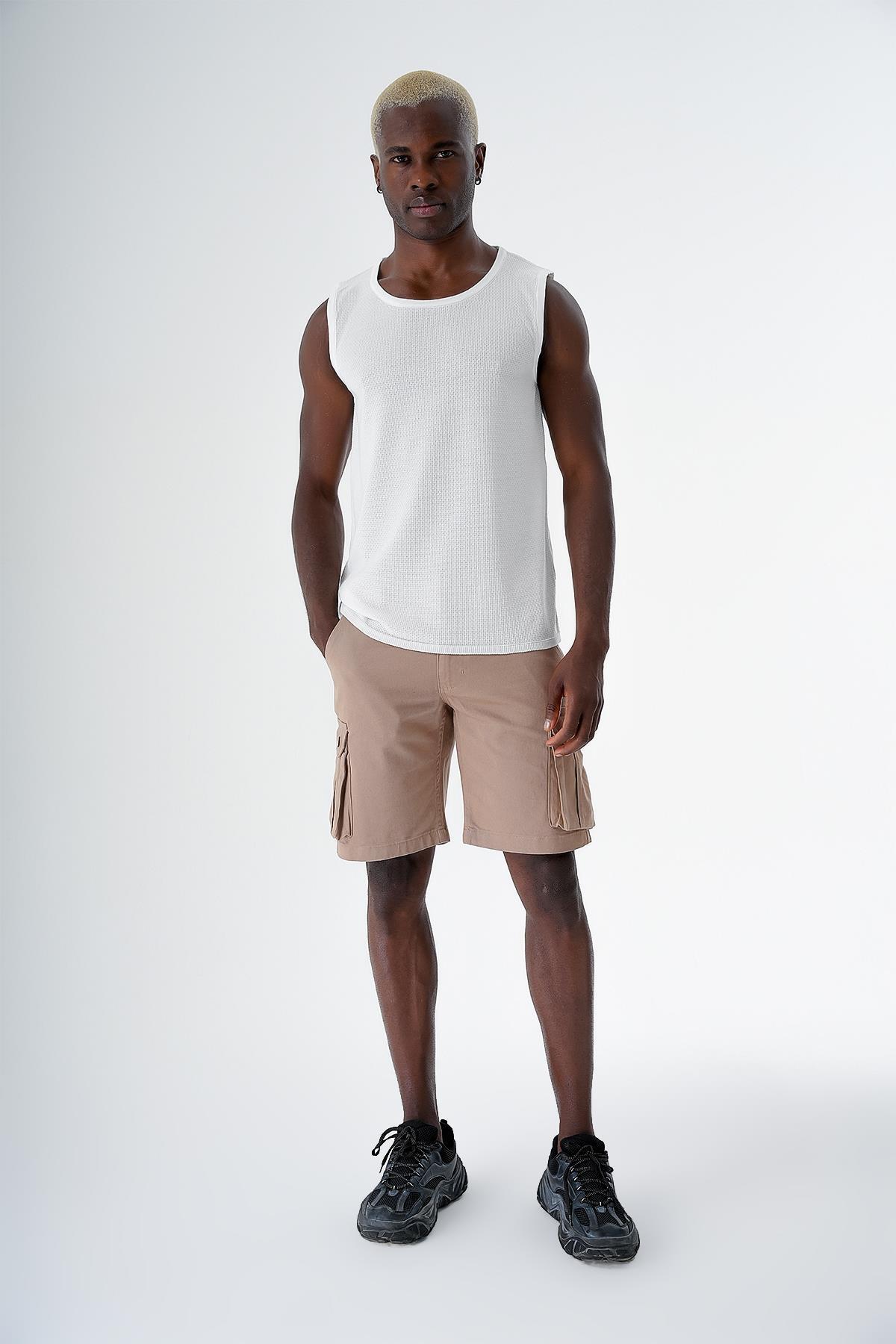 CHUBA  Erkek Rahat Kesim Pamuklu Kargo Şort Koyu Bej 24s297 - Görsel 4