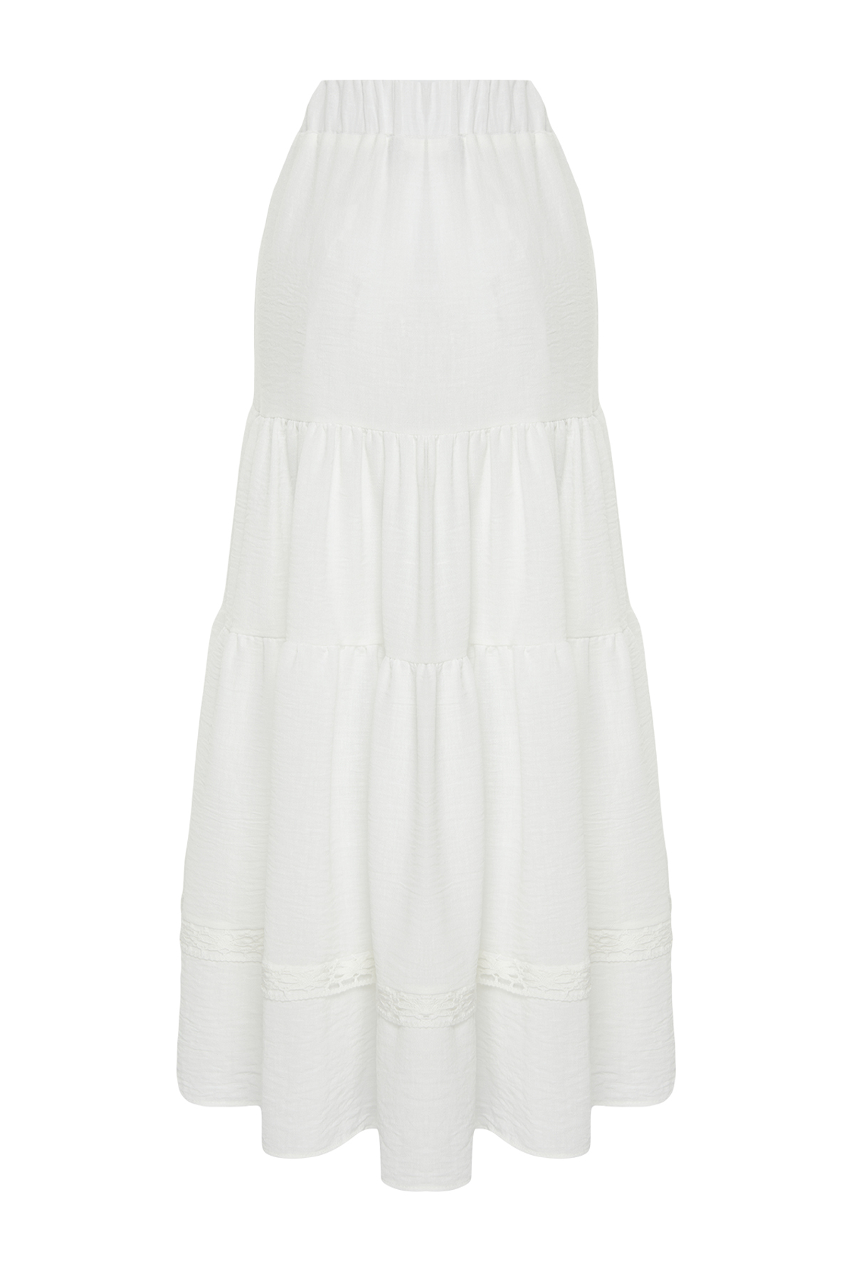 Trendyolmilla  Ekru Etek Ucu Dantel Detaylı Keten Görünümlü Kloş Maxi Dokuma Etek TWOSS24ET00170 - Görsel 8