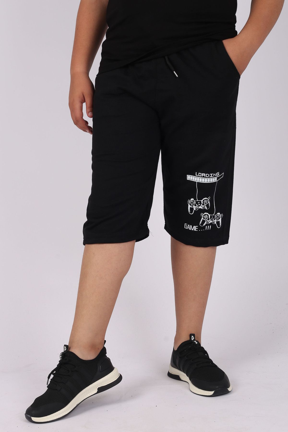 Çiggo Kids-Απλό Basic βαμβακερό μπλουζάκι και φόρμα φόρμας Loading Game με στάμπα και συνδυασμός Capri 3 τεμαχίων 4