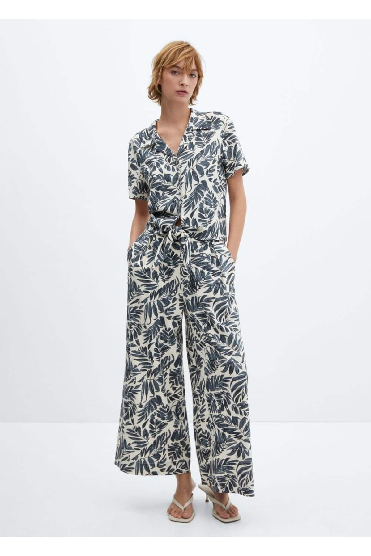 MANGO Woman-Tropical Patterned Linen Pants 2