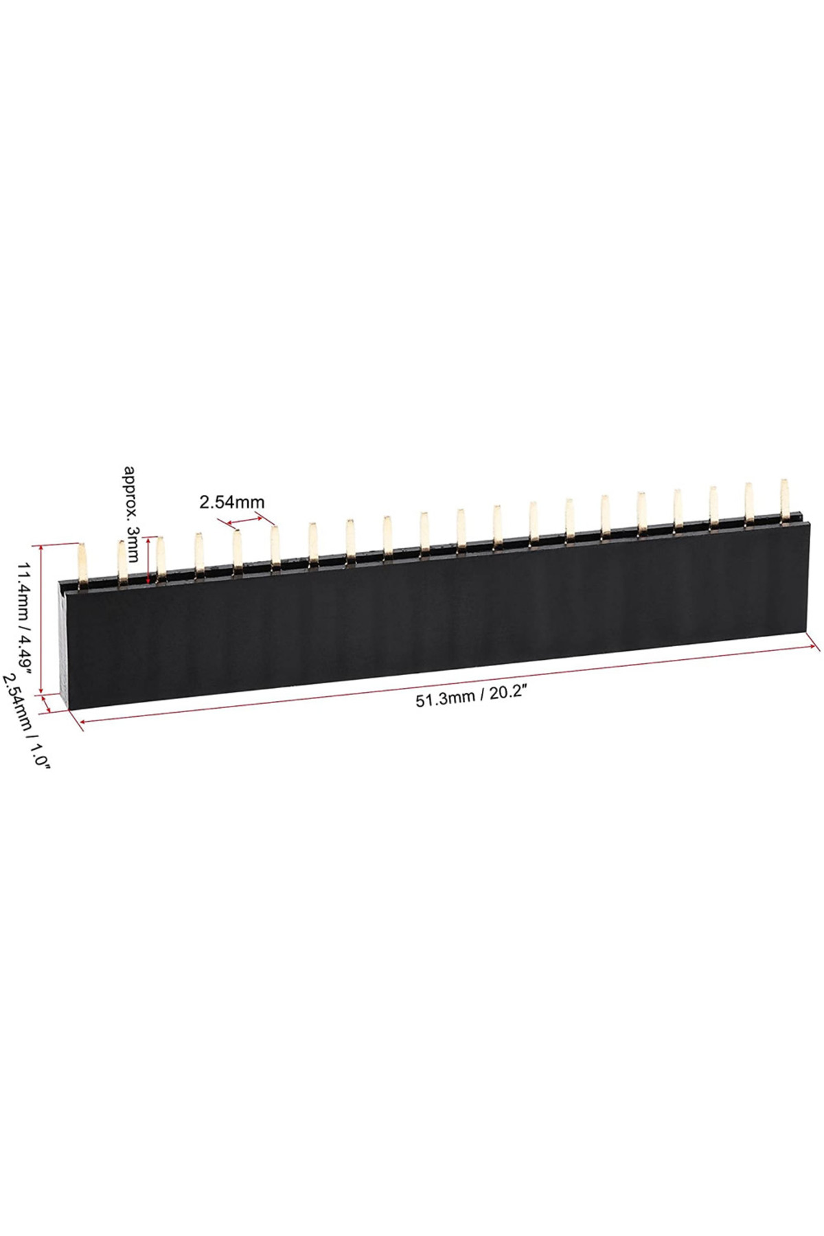 20 Pin Tek Sıra Dişi Header 180 Derece 1x20 Pin 2.54mm Soket Konnektör Breadboard Pcb Devre Bağlantı 3