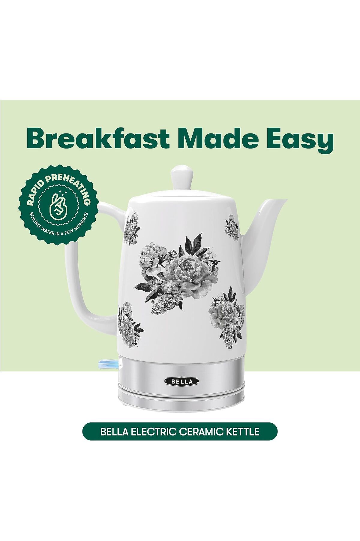 Bella Flower Design Kettle and Teapot Ceramic Kettle with Removable Rotating Base 1.5 Liter Trendyol