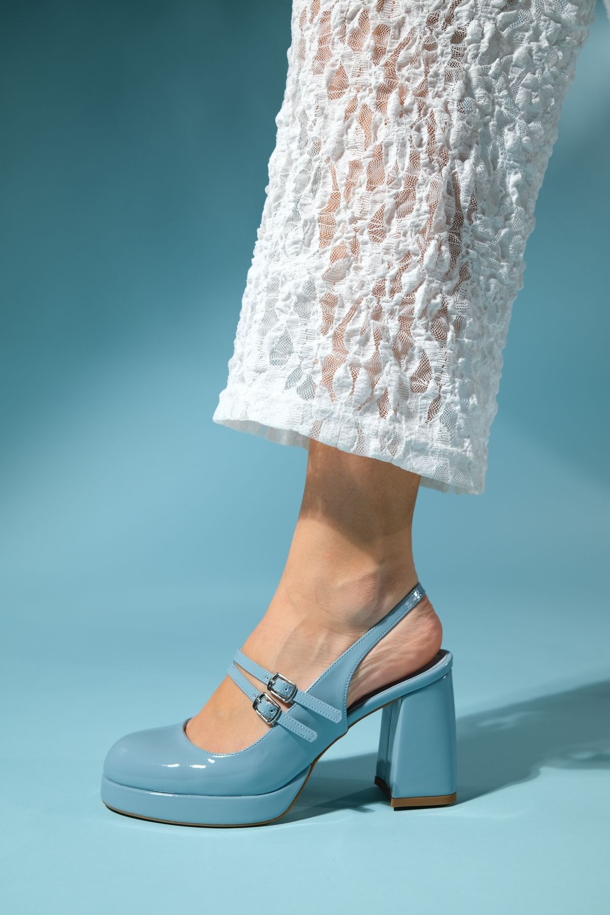 کفش پاشنه کلاسیک آبی زنانه Puis Blue Patent چرمی پا luvishoes