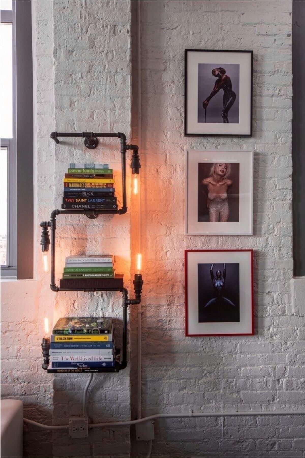 Blbndesign-Decorative Wall Pipe Lighting Floor Lamp And Shelf 1