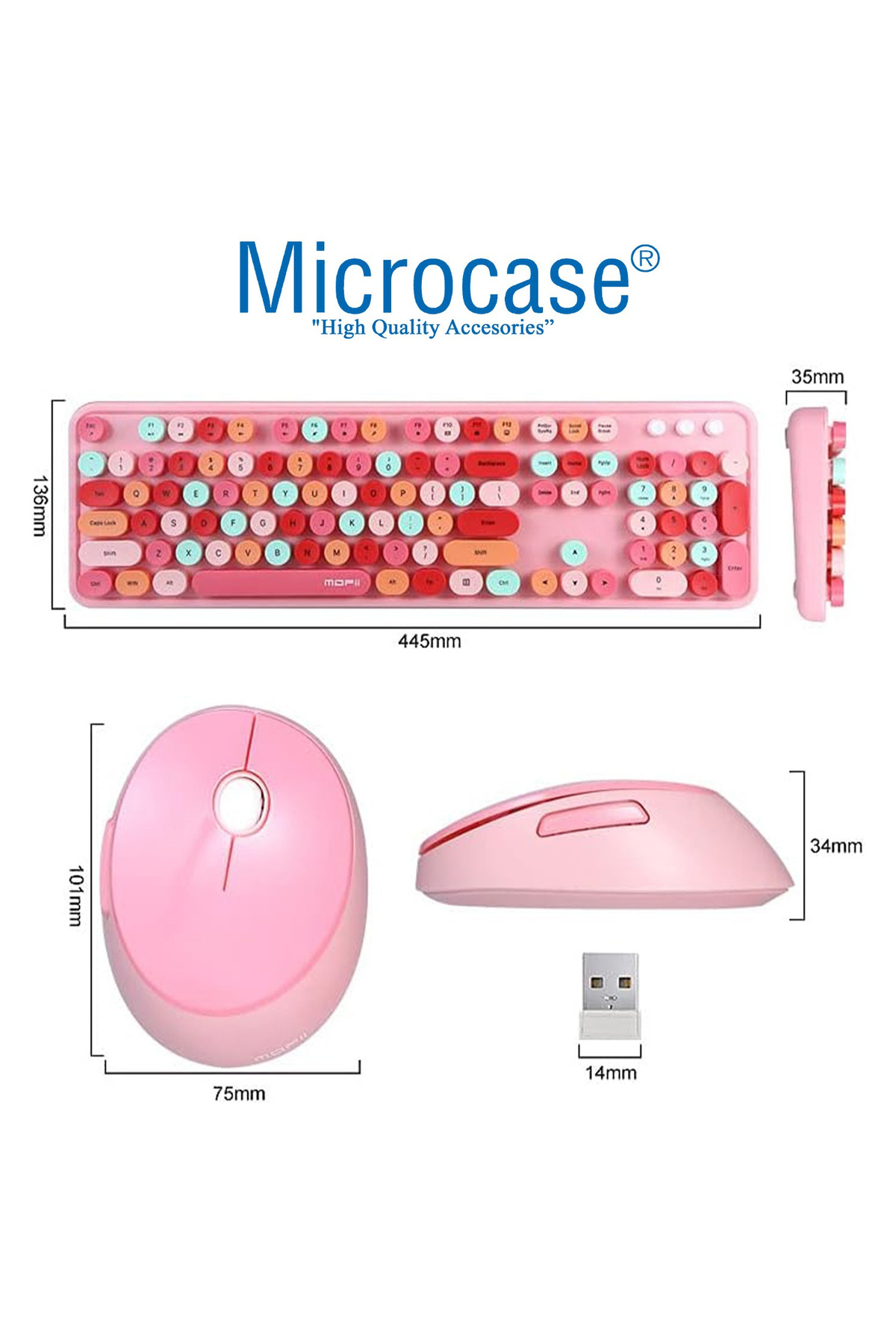 Mofii Sweet Serisi Renkli Kablosuz Klavye Mouse Set Türkçe AL4259 7