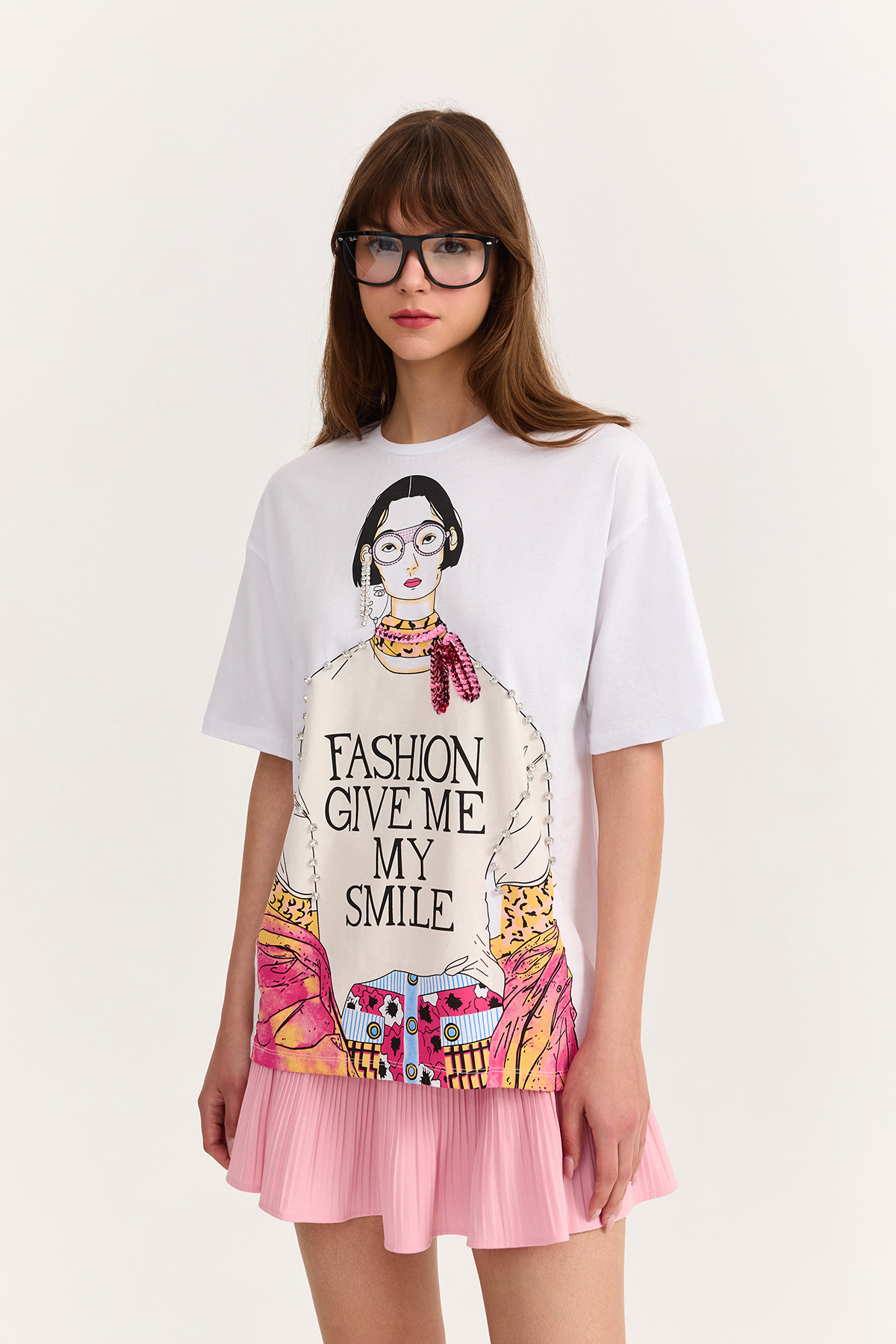 Quzu-Tricou imprimat cu accesorii Stone Alb 3