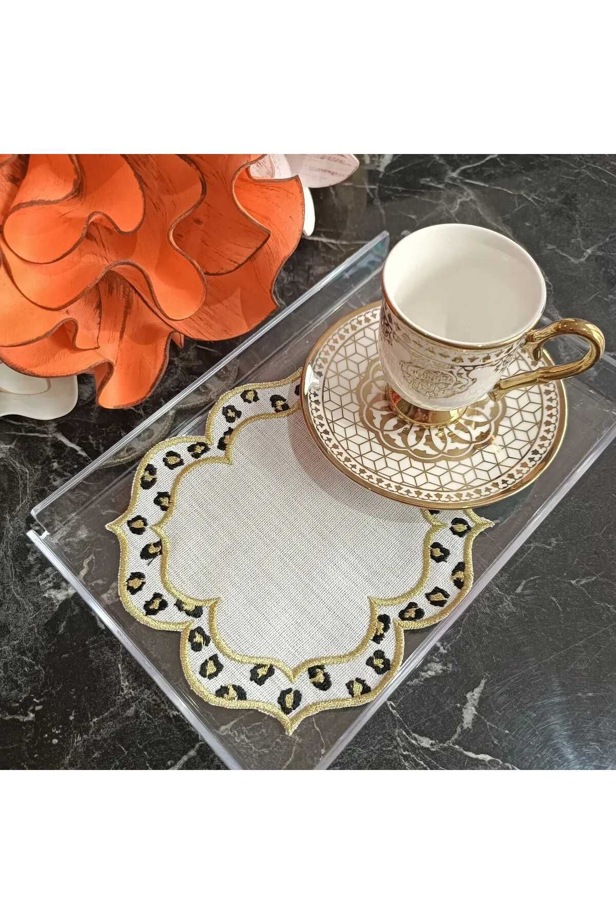 leopar nakış desenli kokteyl peçetesi, kahve yanı sunum peçetesi 2 adet