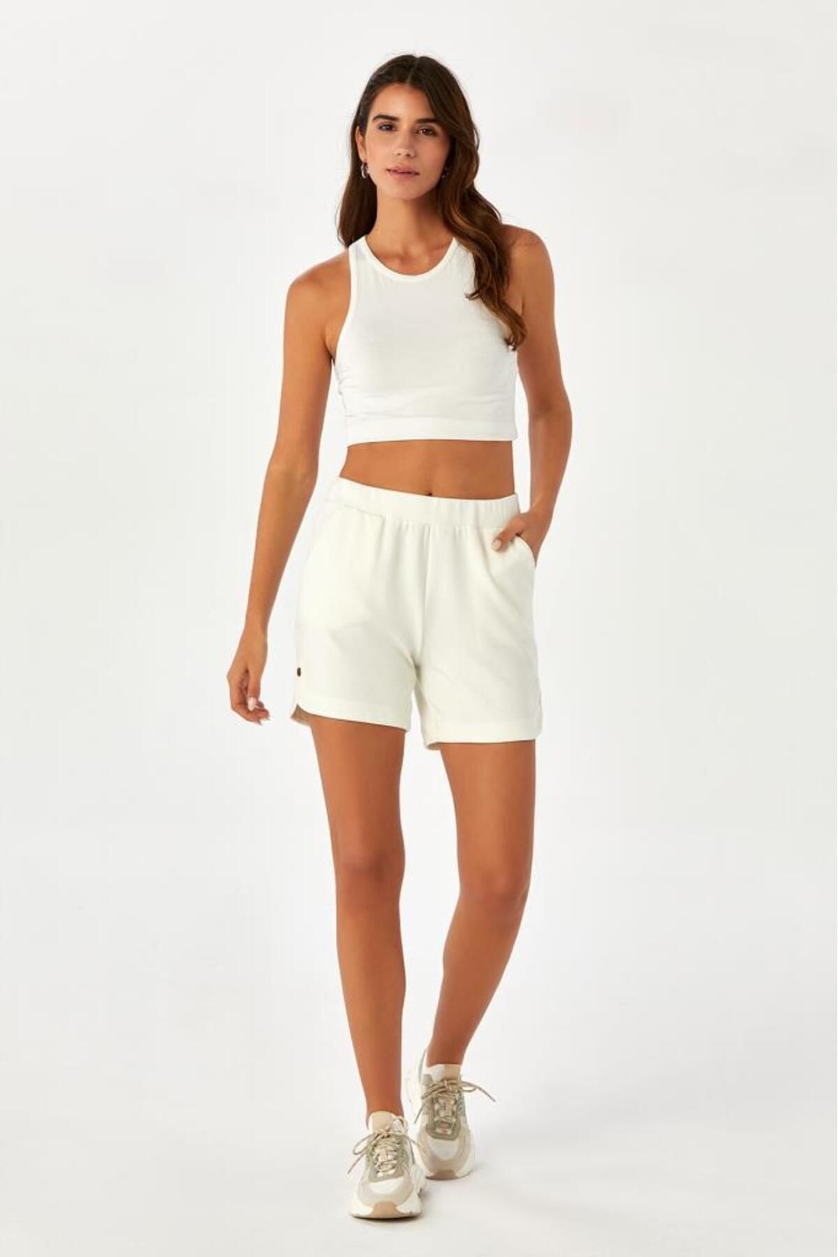 İKİLER Pantaloni Scurți Cu Buzunar Cu Talie Elastică 024-2109 Femeie - L