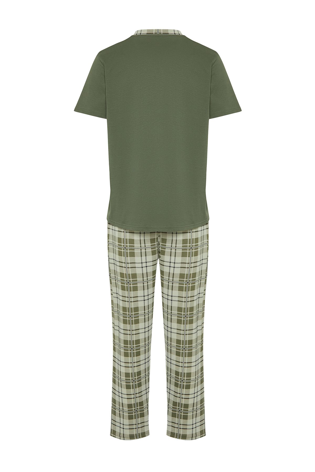 Trendyol Collection-Set pijamale tricotate, cu model în carouri, kaki - TMNSS24PT00037 8