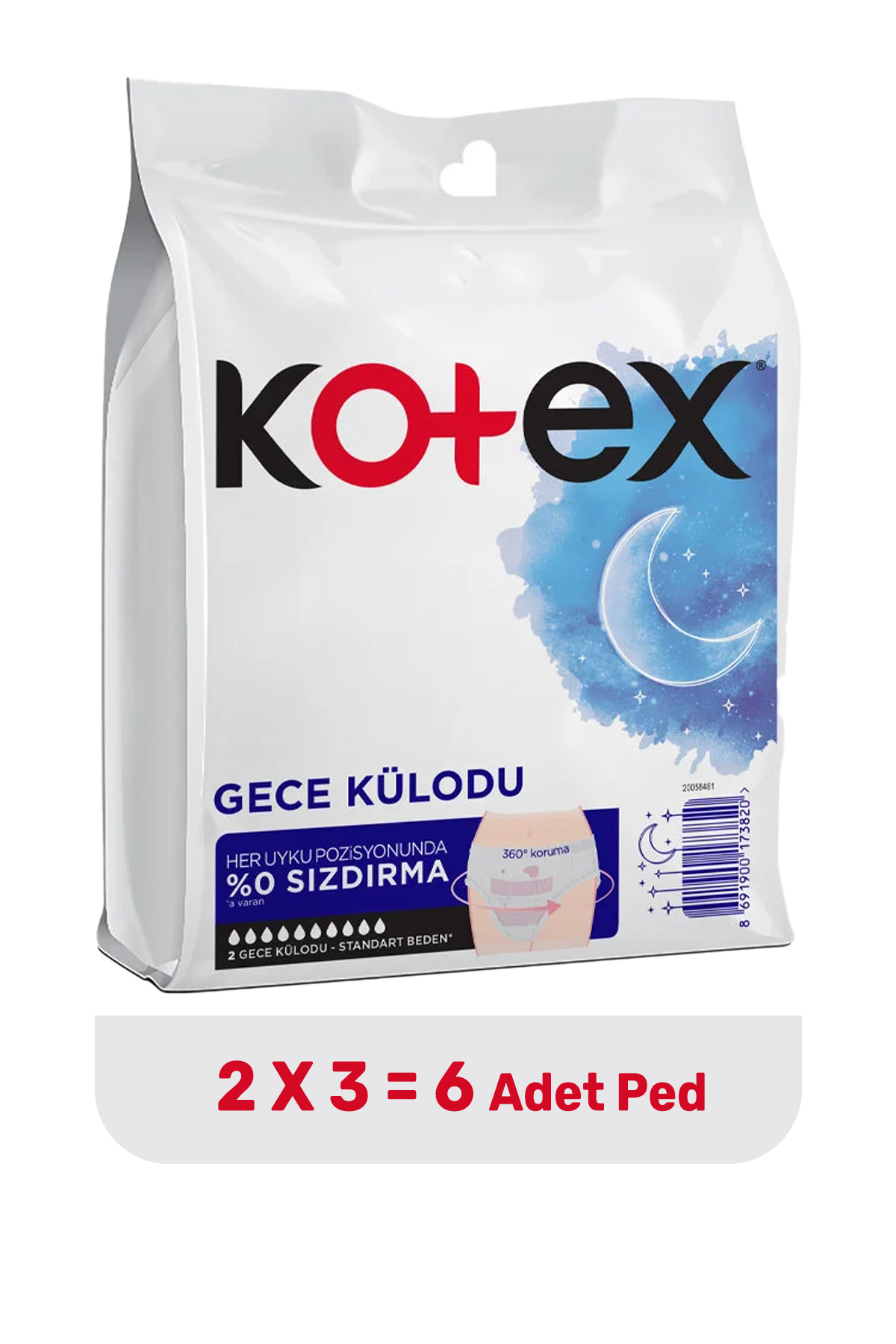 Kotex Regl Gece Külodu 3 Paket 6 Adet Ped
