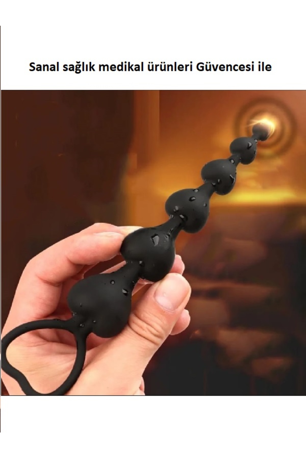 Siyah Yüksek Kalite Anal Plug Tıpa 6 Boğumlu 18 cm Kalpli Anal Oyuncak
