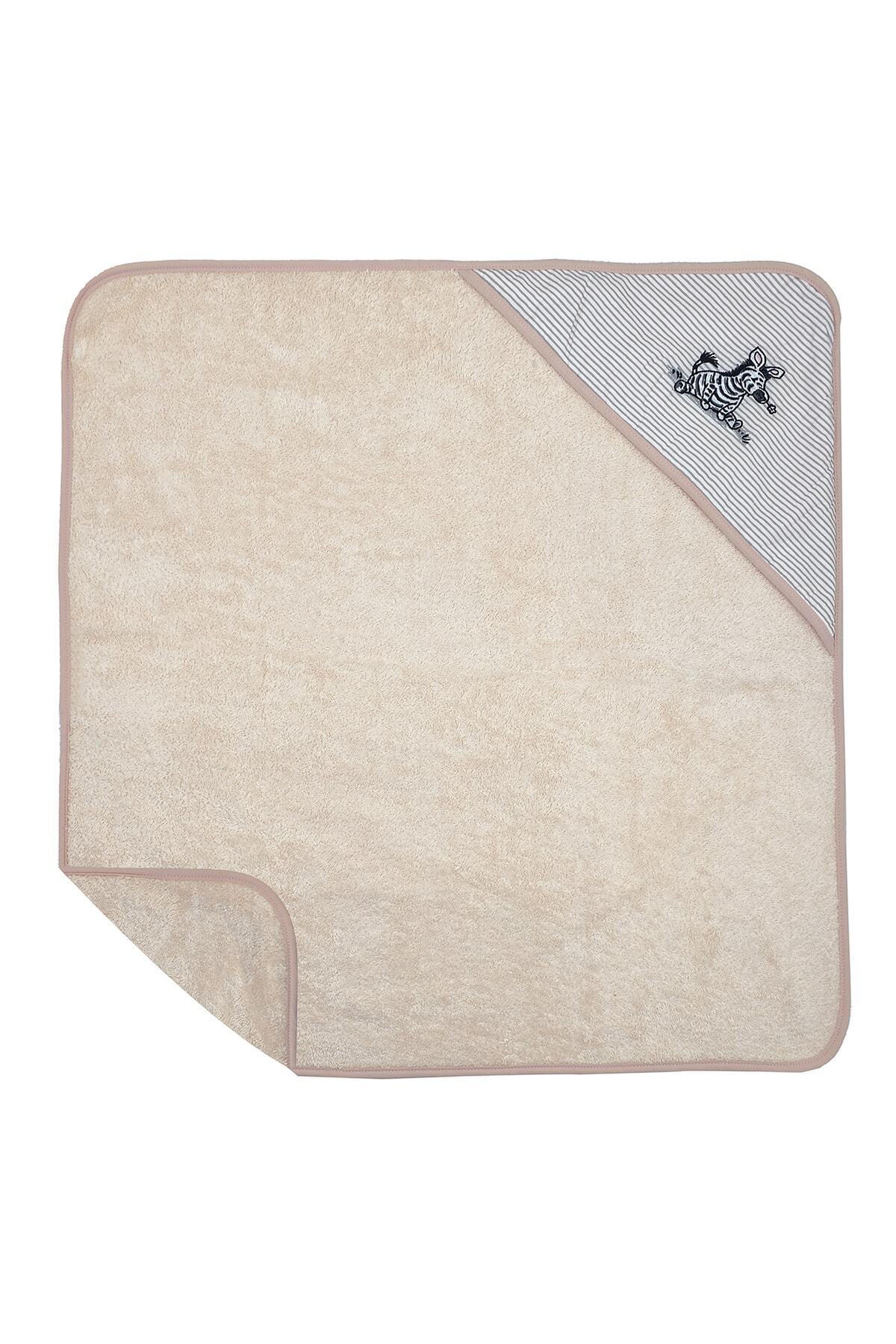 Alpar Tekstil Yumuşacık Pamuklu Kız-erkek Bebek Banyo Havlu Kundak 75x75cm Zebra/ Pudra fotoğrafı 4 (önizleme)