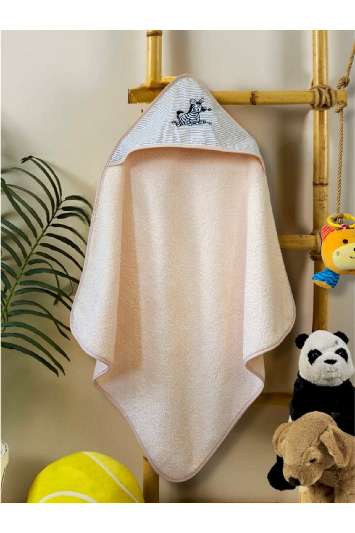 Alpar Tekstil Yumuşacık Pamuklu Kız-erkek Bebek Banyo Havlu Kundak 75x75cm Zebra/ Pudra fotoğrafı 2 (önizleme)