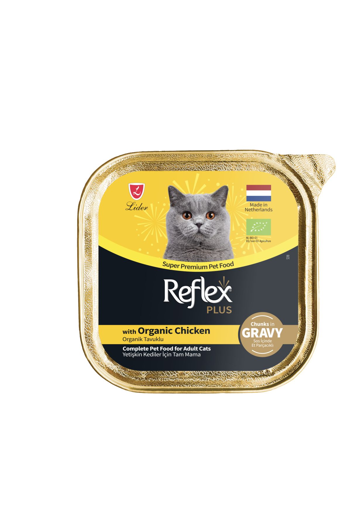 Reflex Plus Alu Tray 85 gr Organik Tavuklu Sos içinde Et parçacıklı Yetişkin Kedi Yaş Mama PetAlfa07