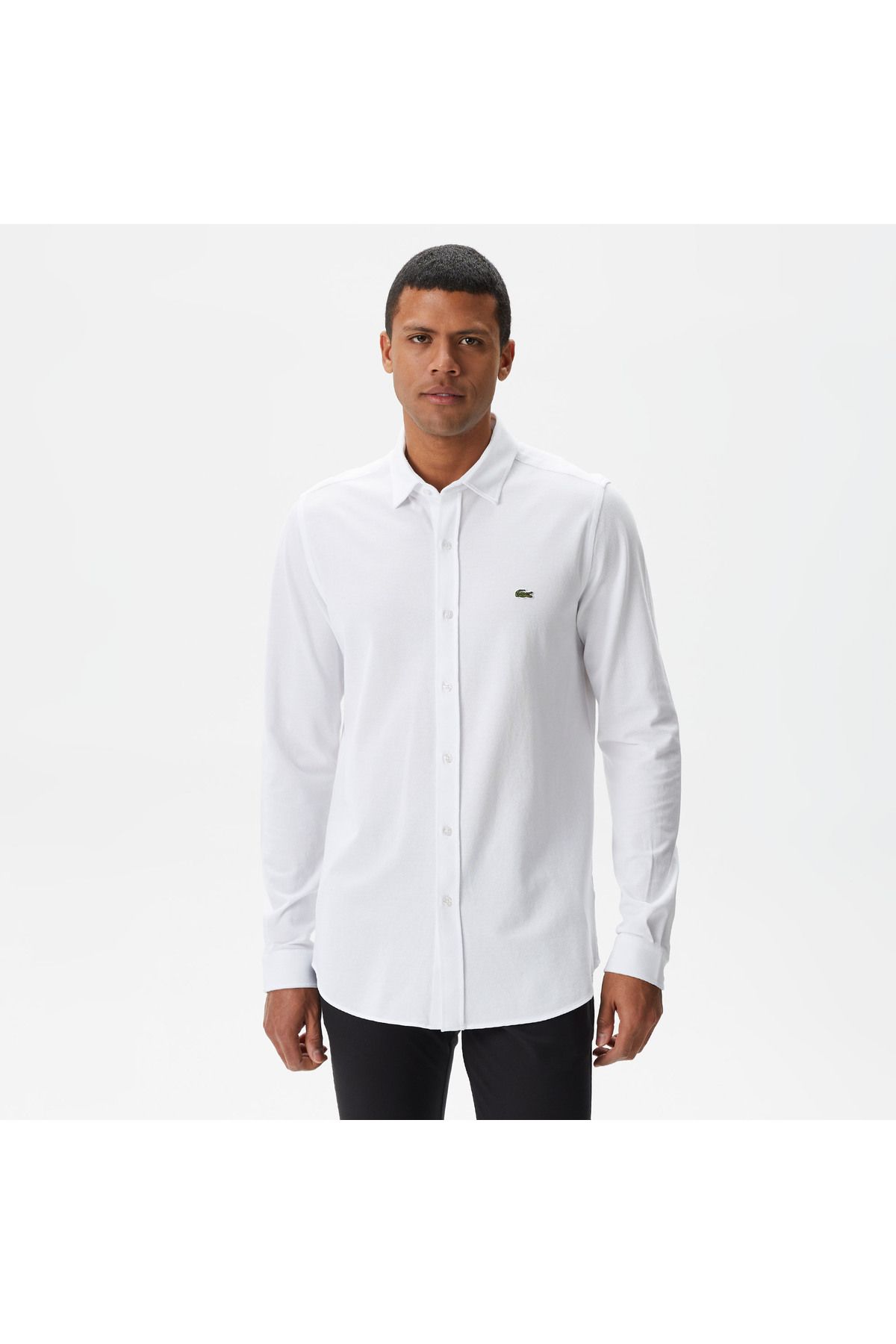 Lacoste پیراهن سفید باریک مردانه