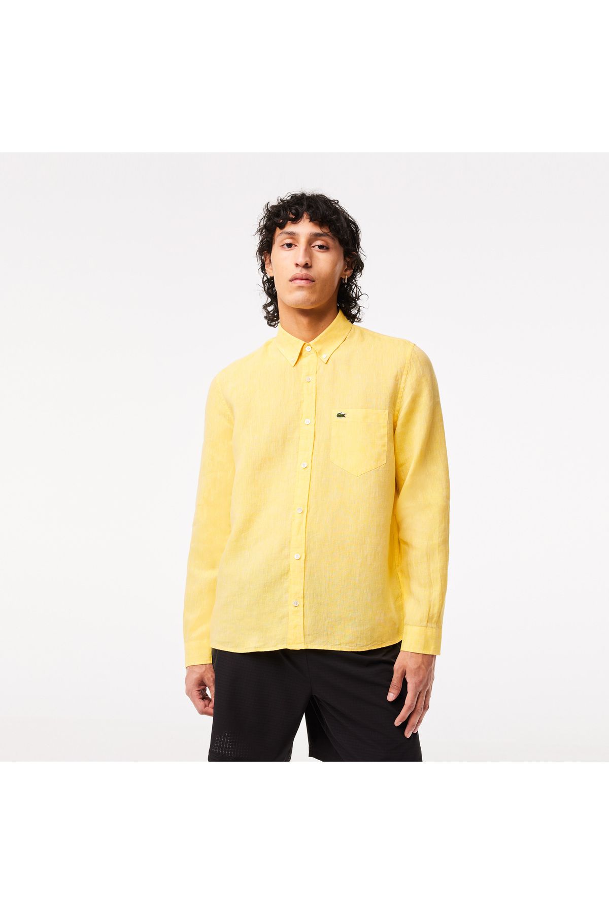 Lacoste پیراهن زرد کتانی معمولی مردانه