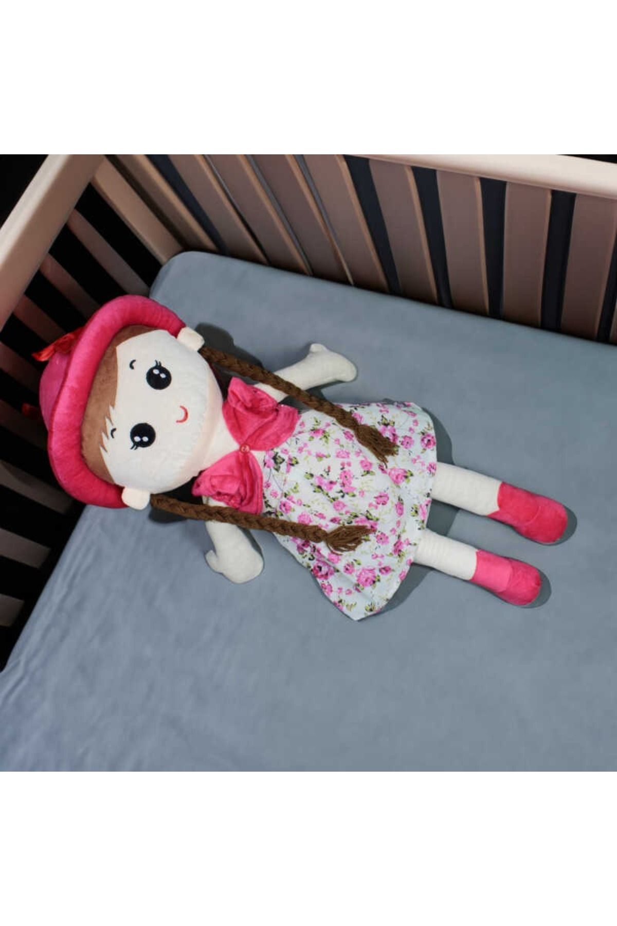parti hediye sepeti-Pink Plush Hat Doll 55cm 3