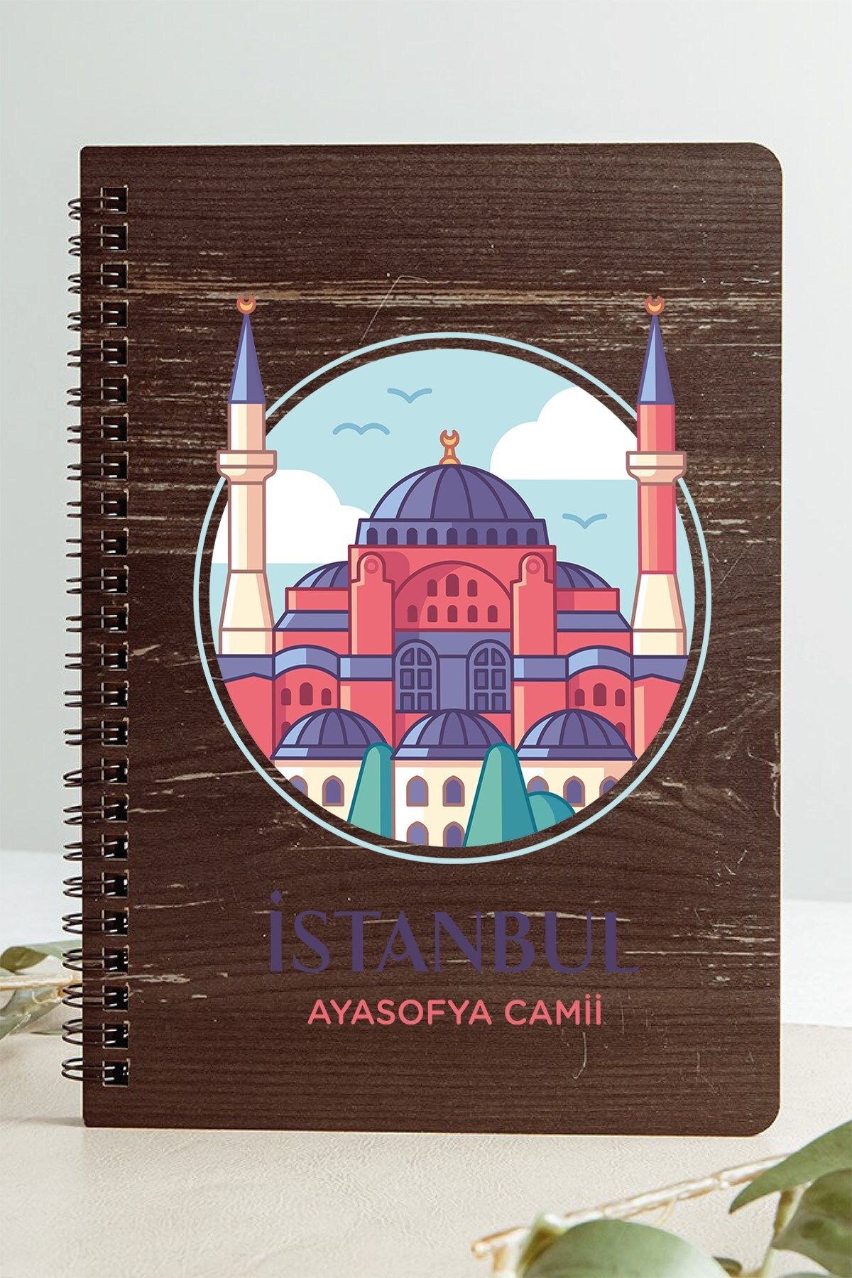 SaltanArt Moscheea Hagia Sofia Din Istanbul Designul Orașului Caiet Cu Copertă Din Lemn Hârtie Kraft Cadou Cu Design Special - One Size