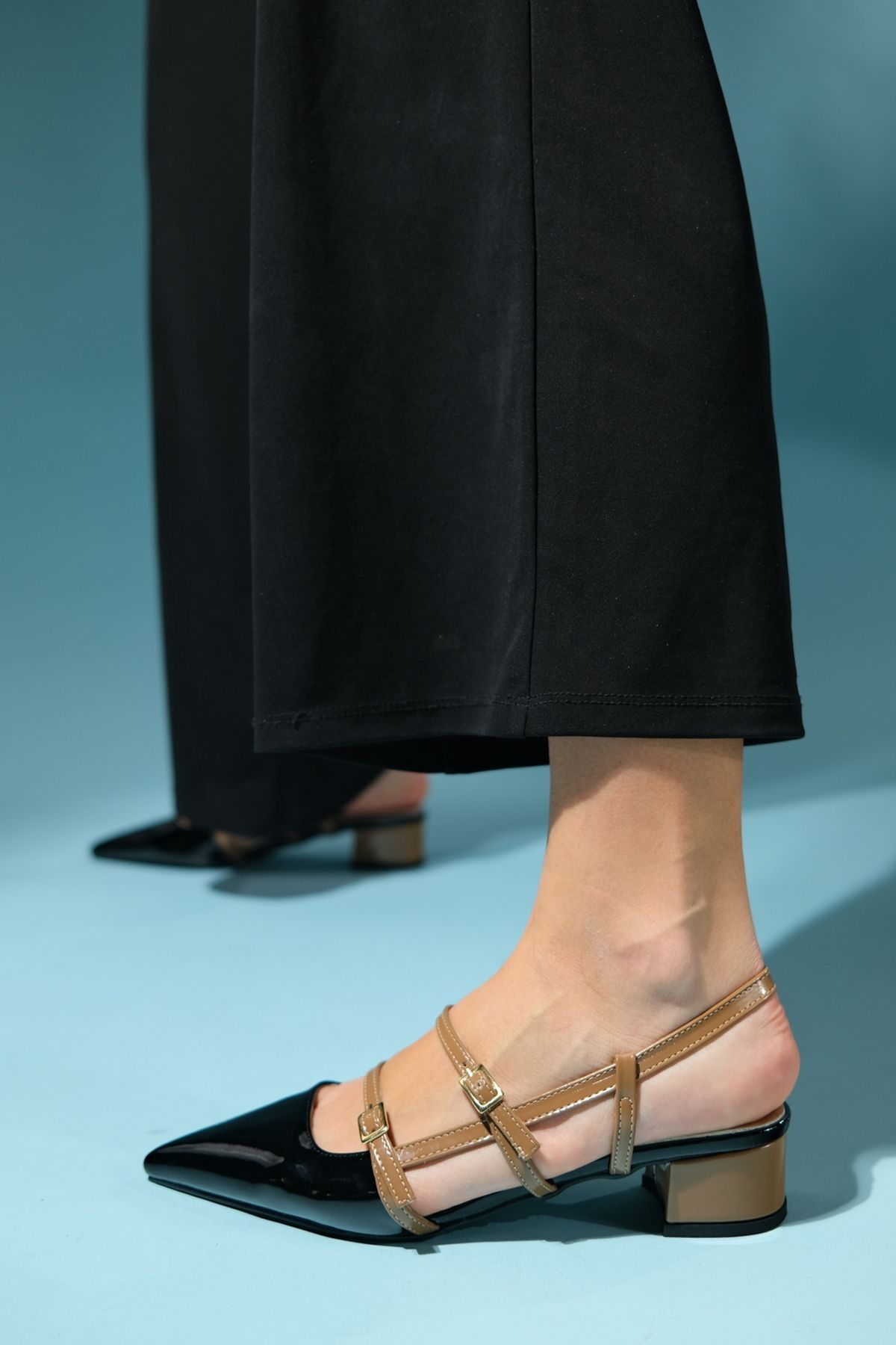 صندل سیاه زنانه Genoa مشکی kahve Patent چرمی پاشنه پا luvishoes