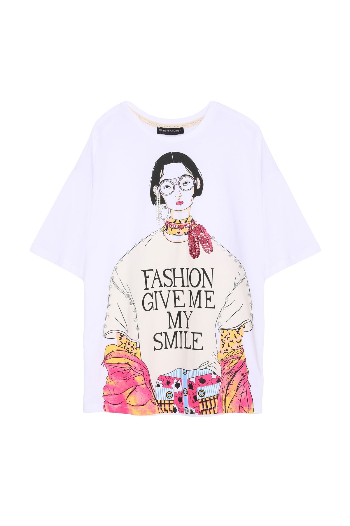Quzu-Tricou imprimat cu accesorii Stone Alb 2