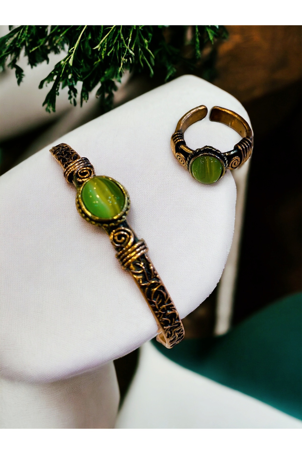 kapris concept saf bakır antialerjik doğal taş bileklik & yüzük set
