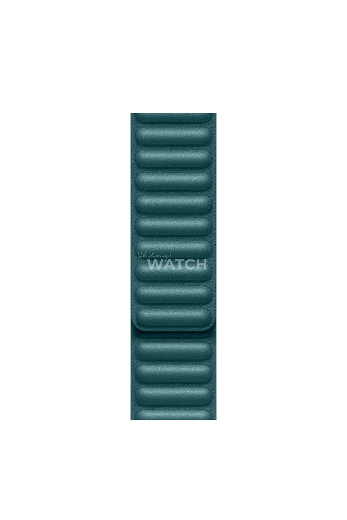 ShinyTECH-Apple Watch Compatible Link Leather Loop Band Cyan Green 2