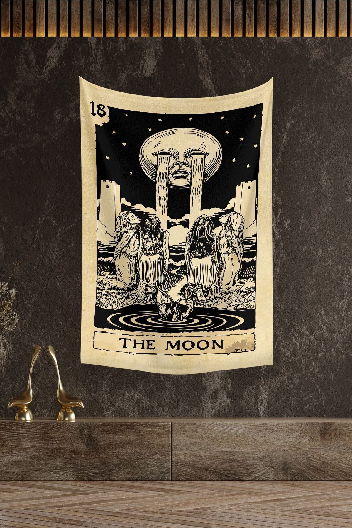 Tarot Kartı The Moon Pamuklu Kumaş Yağlı Boya Dokulu Duvar Kağıdı