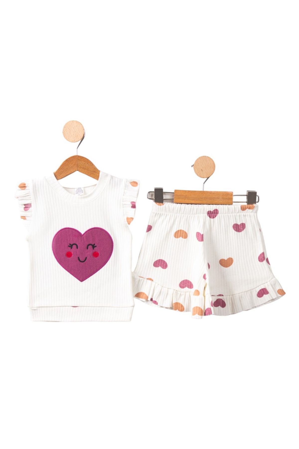 LANUGO-Baby Girl Summer Top and Bottom Set with Heart Pattern 1