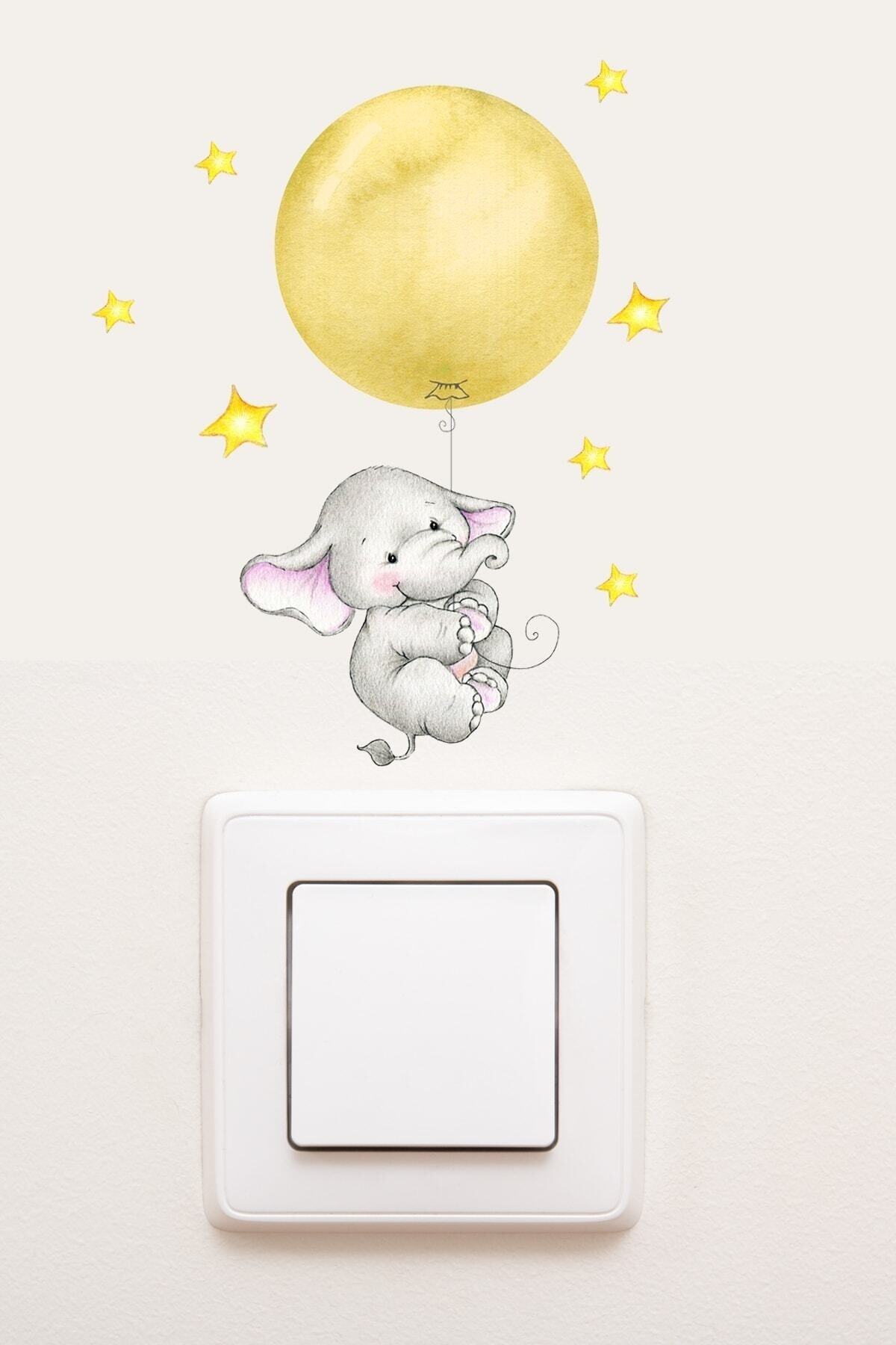 Priz  Sarı Balonlu Fil Dekoratif Priz Sticker