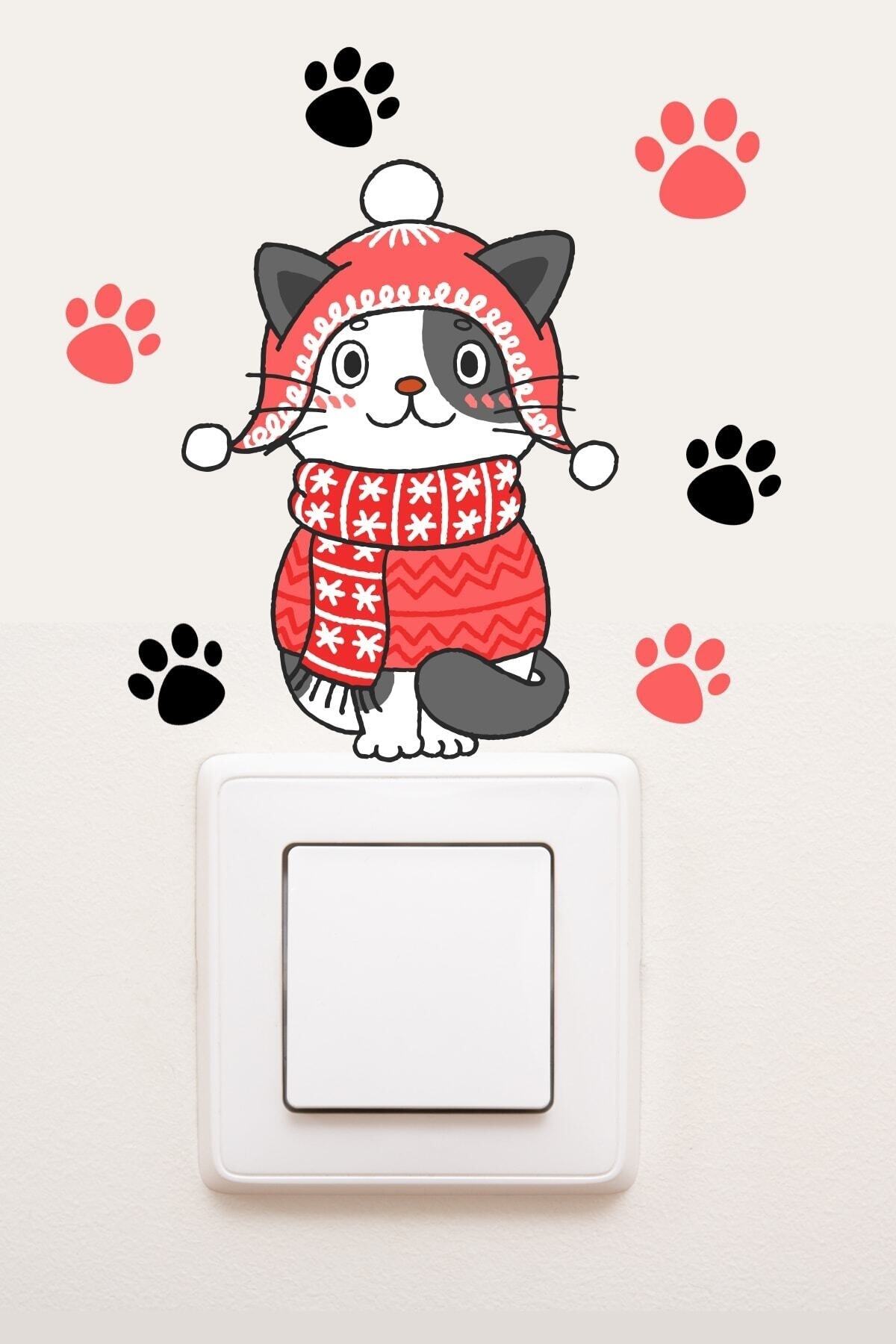 Priz  Yılbaşı Kedi Ve Patiler Dekoratif Priz Sticker