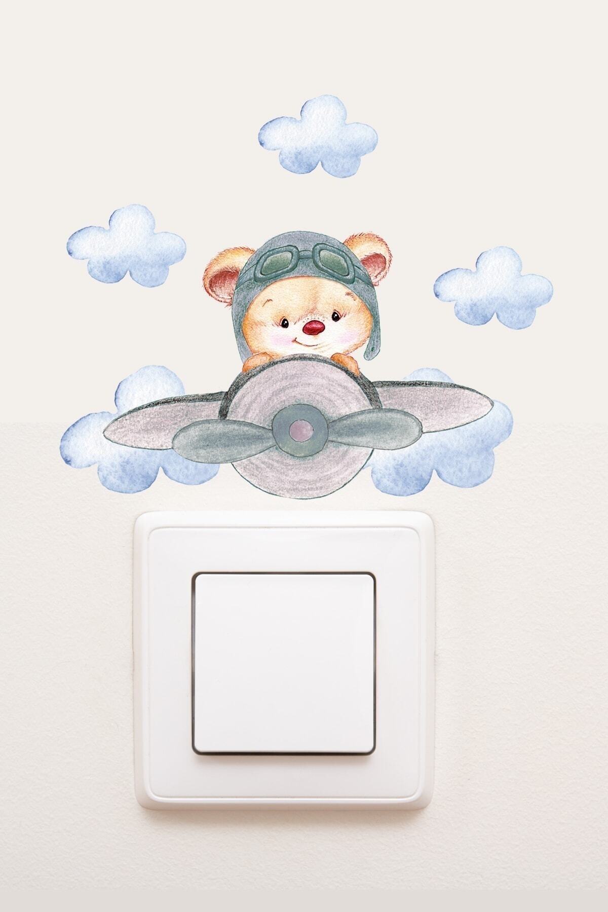 Priz  Pilot Ayıcık Çocuk Odası Dekoratif Priz Sticker  0