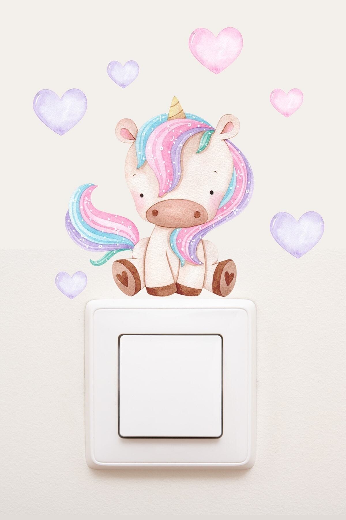 Priz  Pastel Unicorn Ve Kalpler Dekoratif Priz Sticker