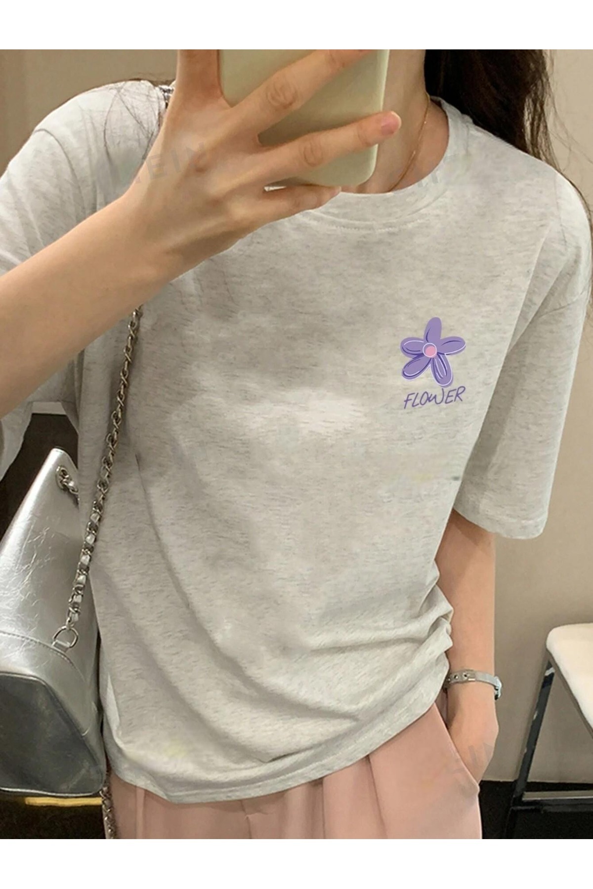 Women's Gray Figure Flower Printed Overshirt