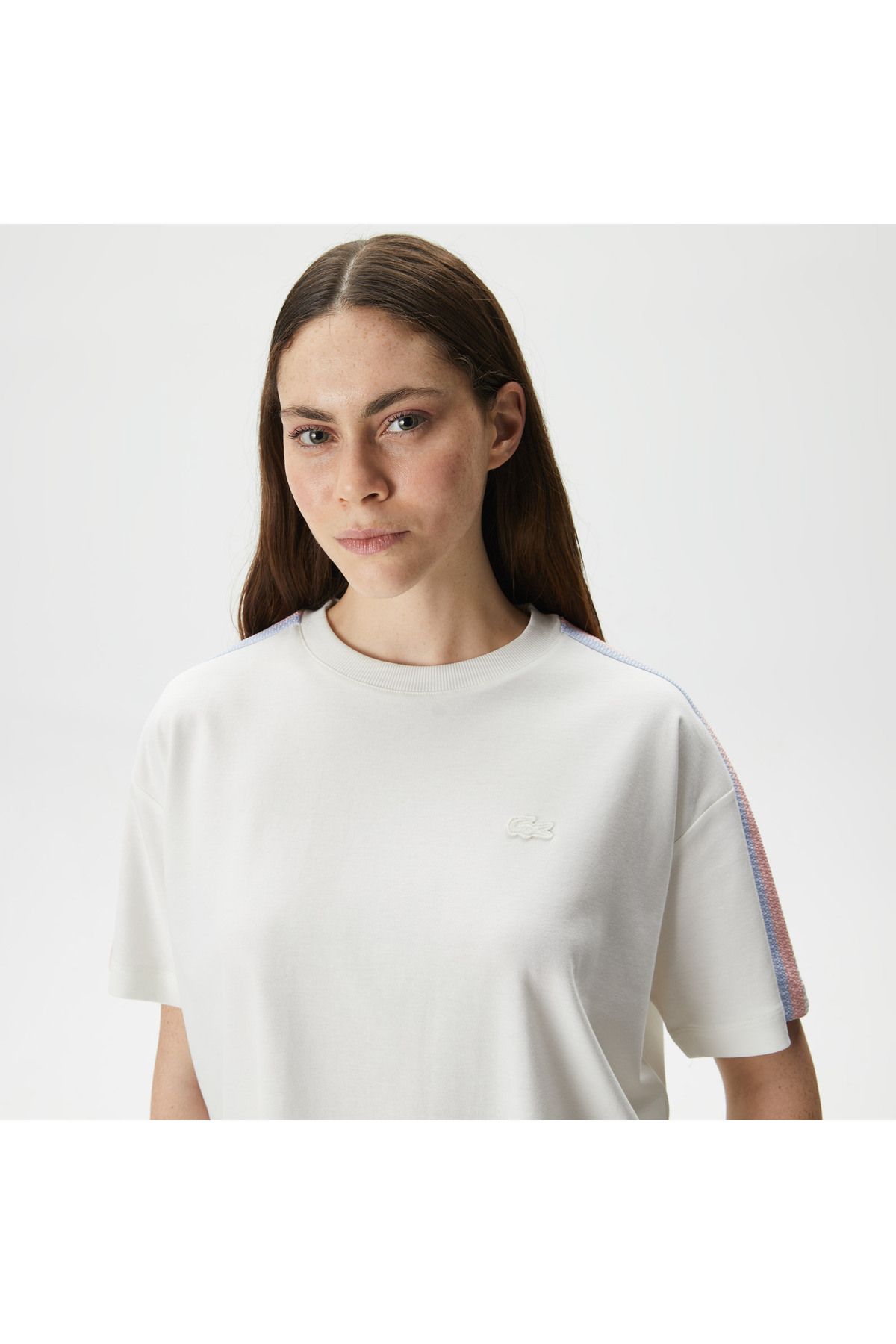 Lacoste تی شرت سفید Yaka Fit Bicycle Women