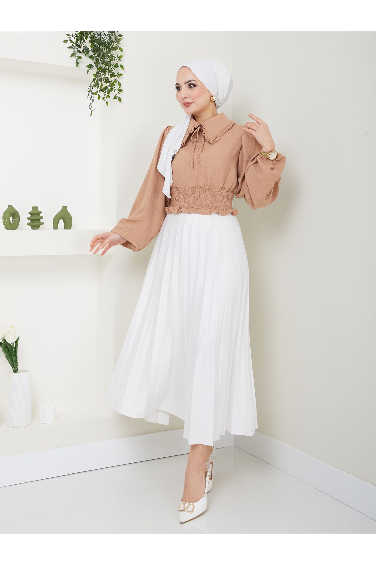 VOLT CLOTHİNG-Damen Ayrobin Hijab-Bluse mit Babykragen 4