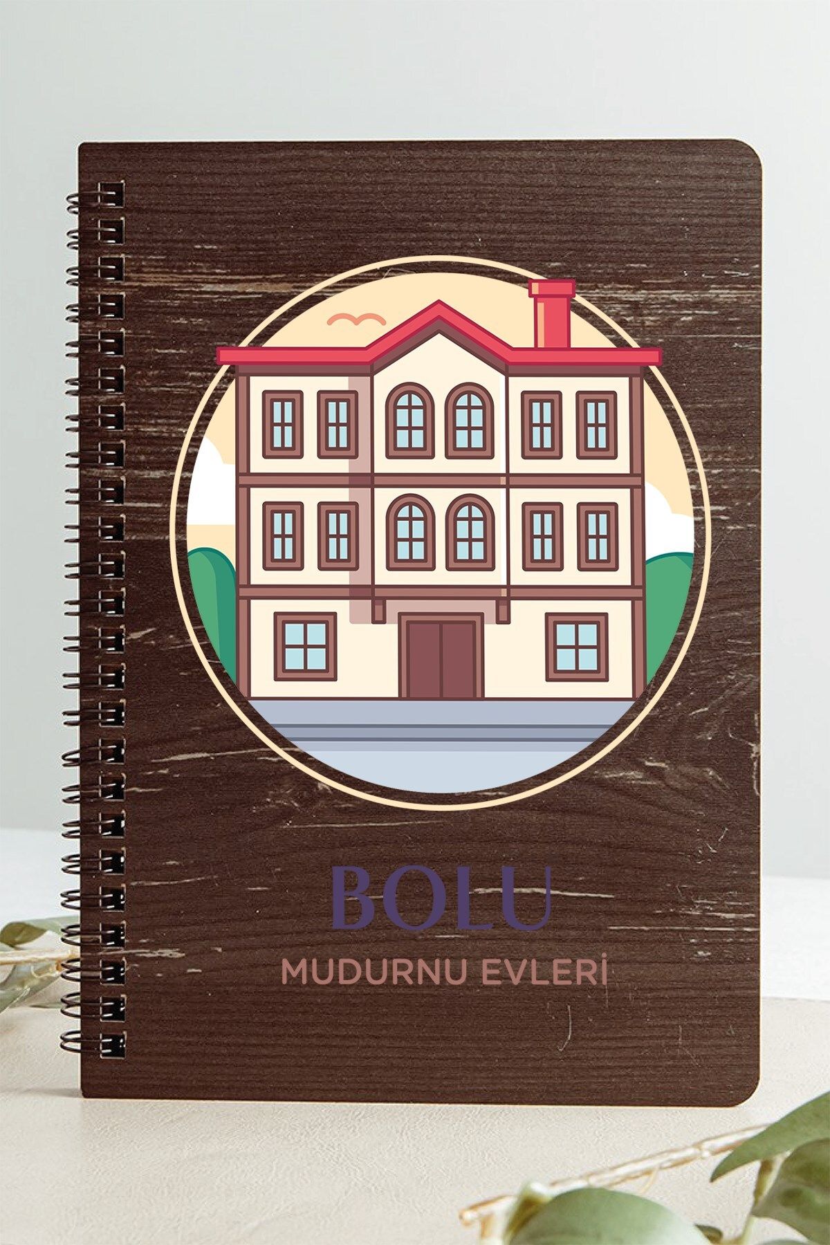 SaltanArt Bolu Mudurnu Houses City Design Caiet Din Lemn Cu Copertă Din Hârtie Kraft Cadou Cu Design Special - One Size