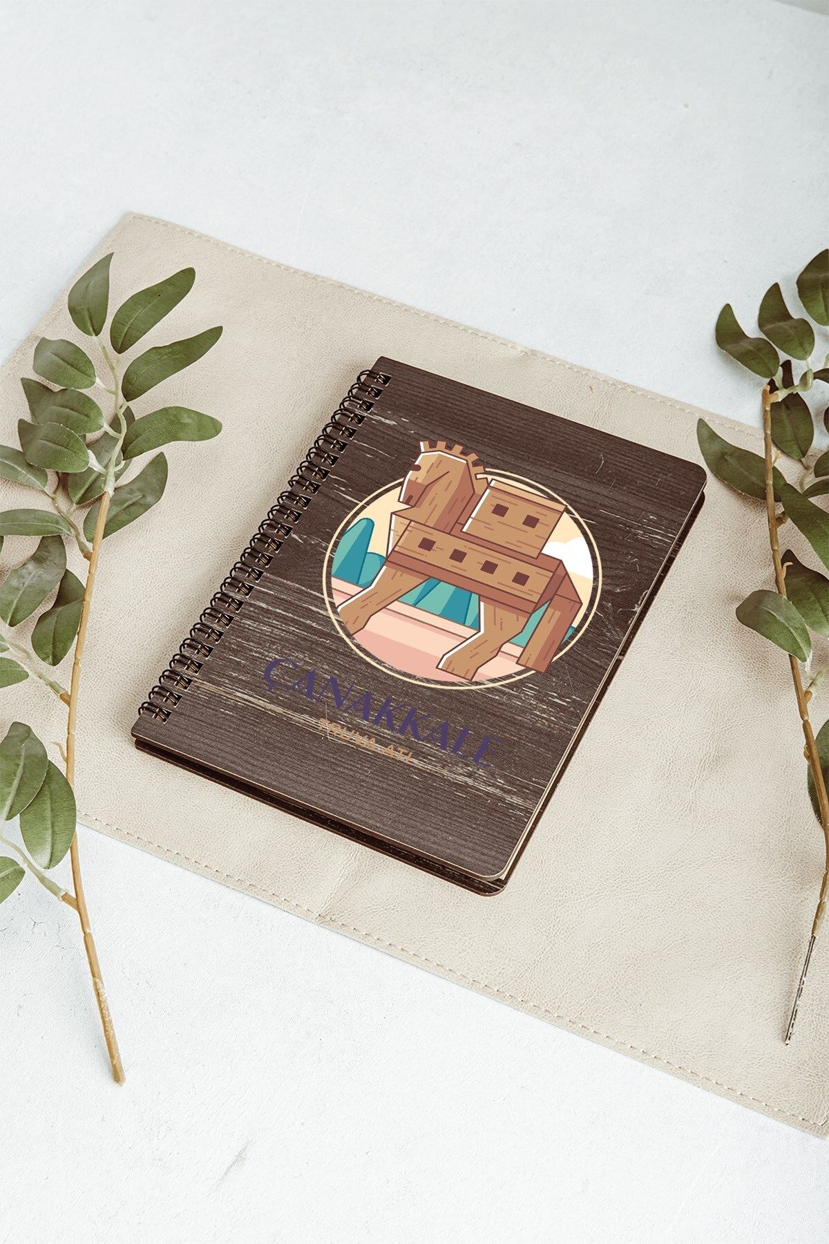 SaltanArt-Çanakkale Trojan Horse City Design Wooden Cover Notebook Kraft Paper Special Design Gift 5