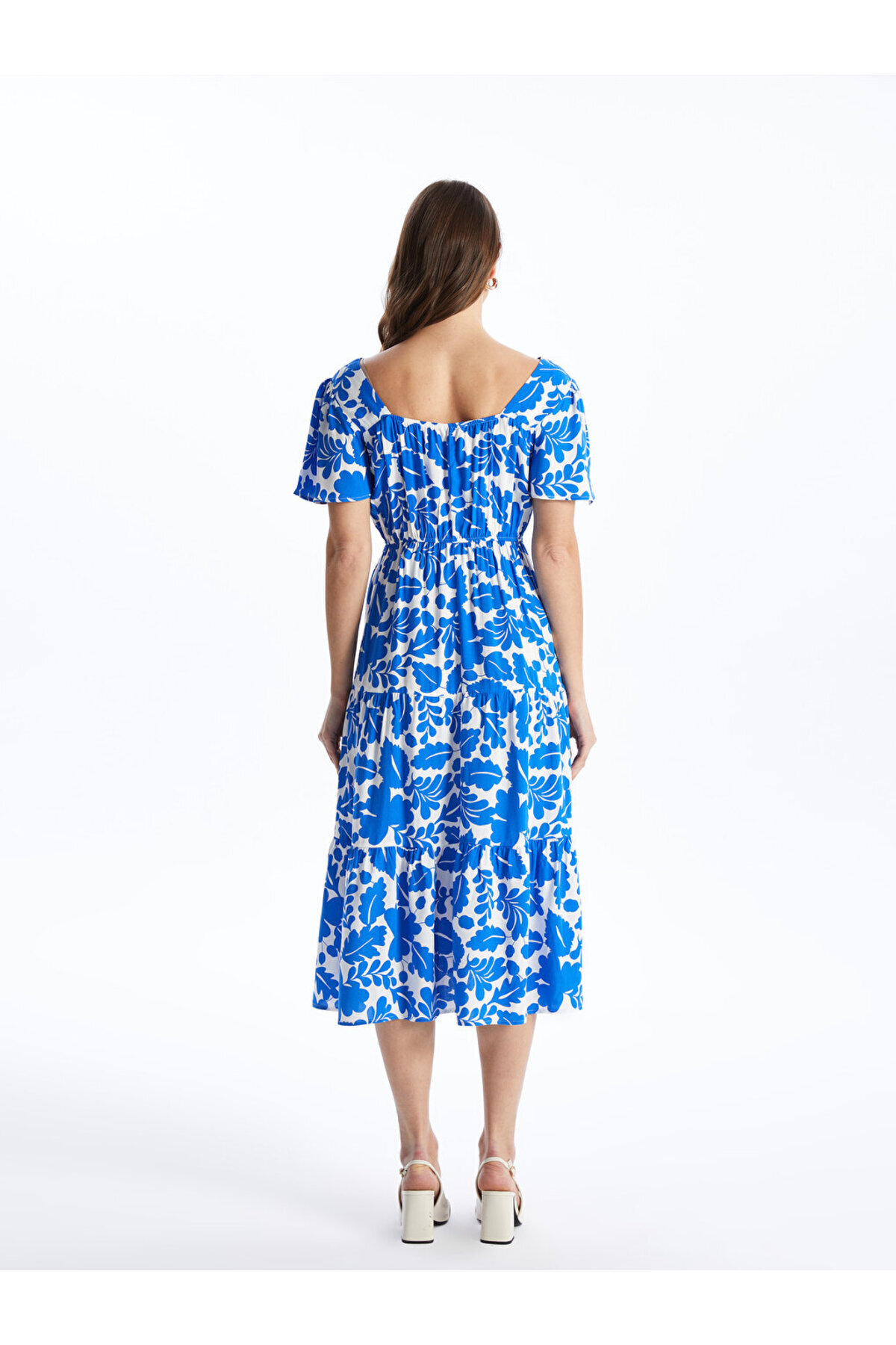 LC Waikiki-Rochie de maternitate cu mâneci scurte florale cu guler pătrat LCW 5