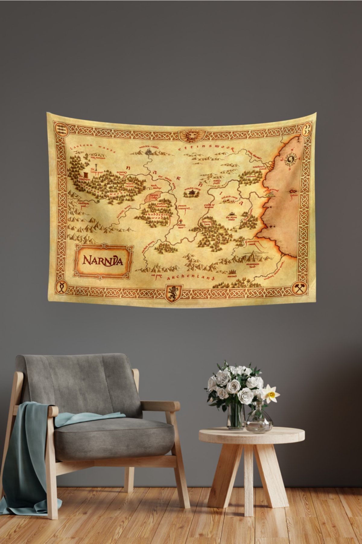 Narnia Günlükleri Haritası Pamuklu Kumaş Yağlı Boya Dokulu Duvar Kağıdı