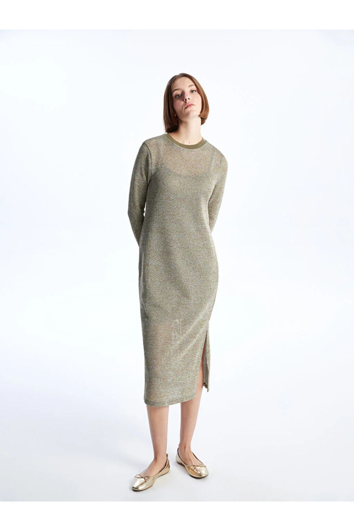New collection Bisiklet Yaka Düz Uzun Kollu Kadın Elbise  city
