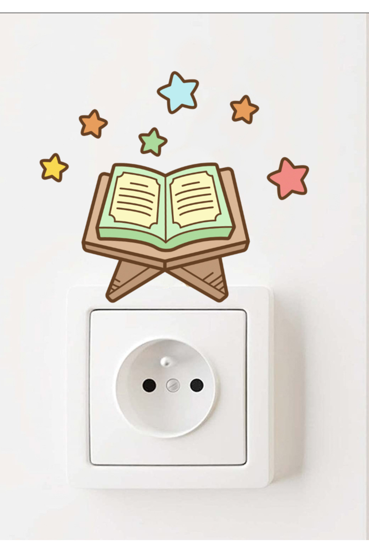 Priz Ramazan Kuran ve Renkli Yıldızlar Dekoratif Priz Süsleme Duvar Sticker