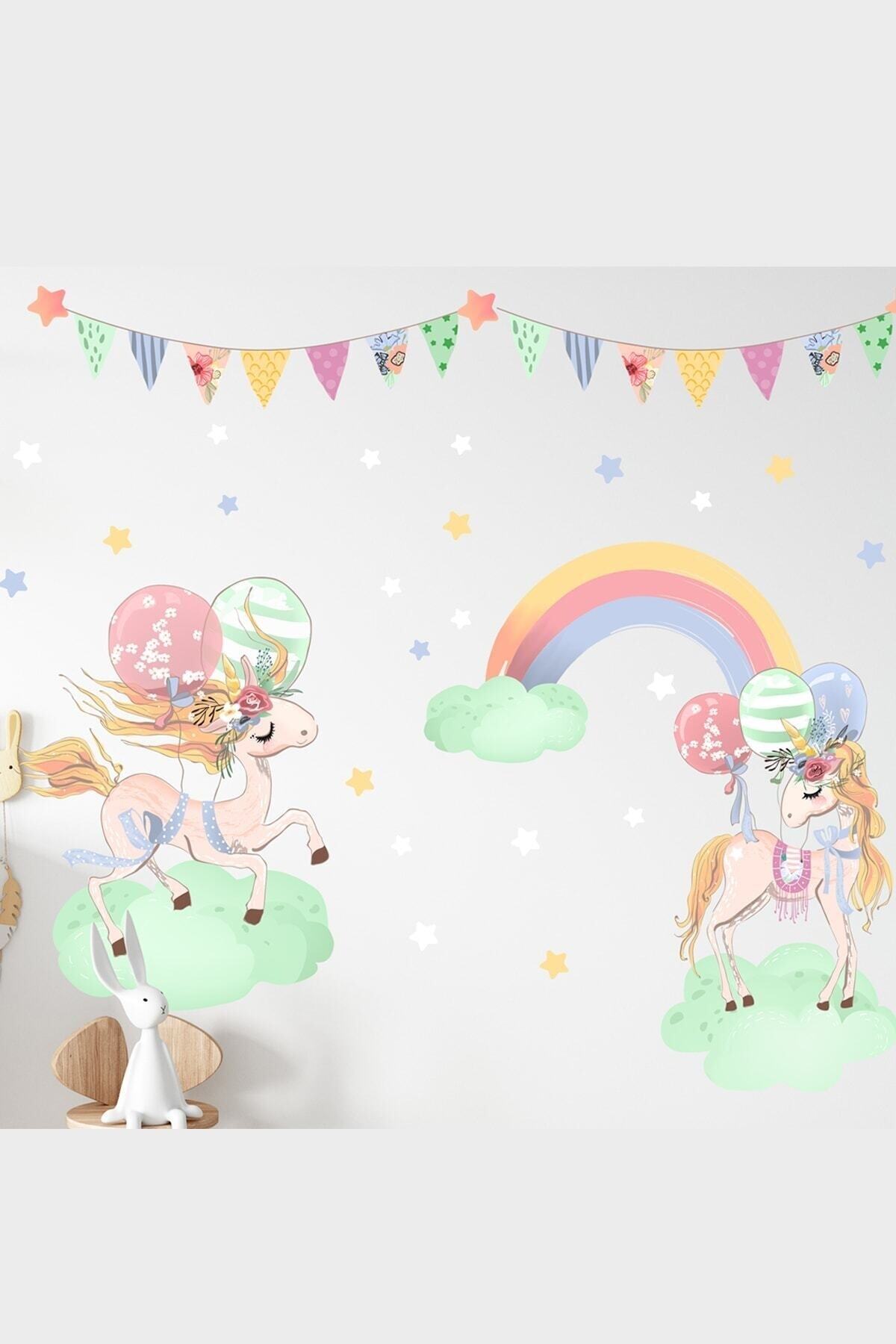 Rengarenk Ikili Unicorn Duvar Sticker Seti