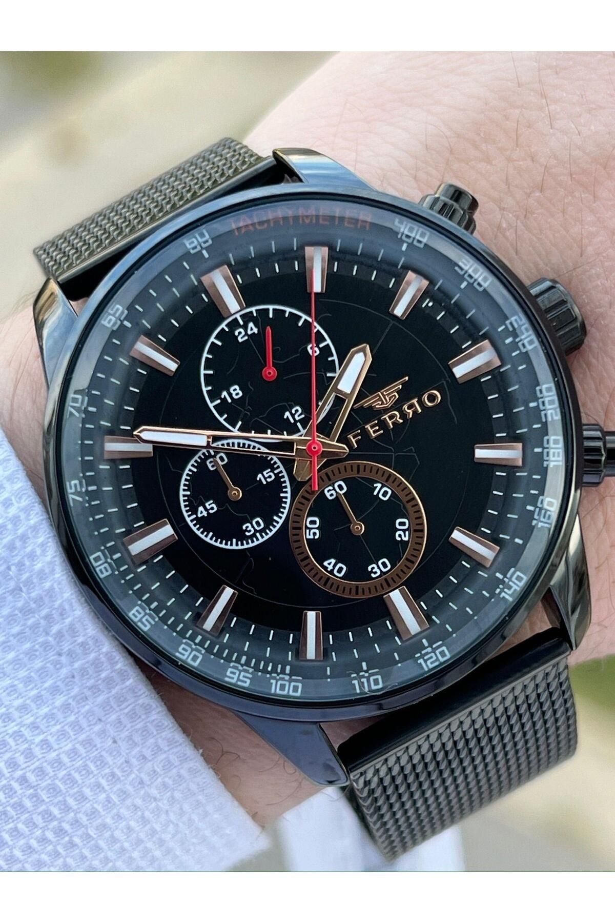 FERRO-Black Straw Cord Inner Functions 30 Mt Waterproof Men's Wristwatch with Active Calendar ETM3856 1