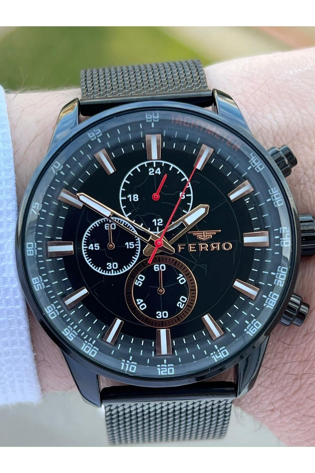 FERRO-Black Straw Cord Inner Functions 30 Mt Waterproof Men's Wristwatch with Active Calendar ETM3856 3