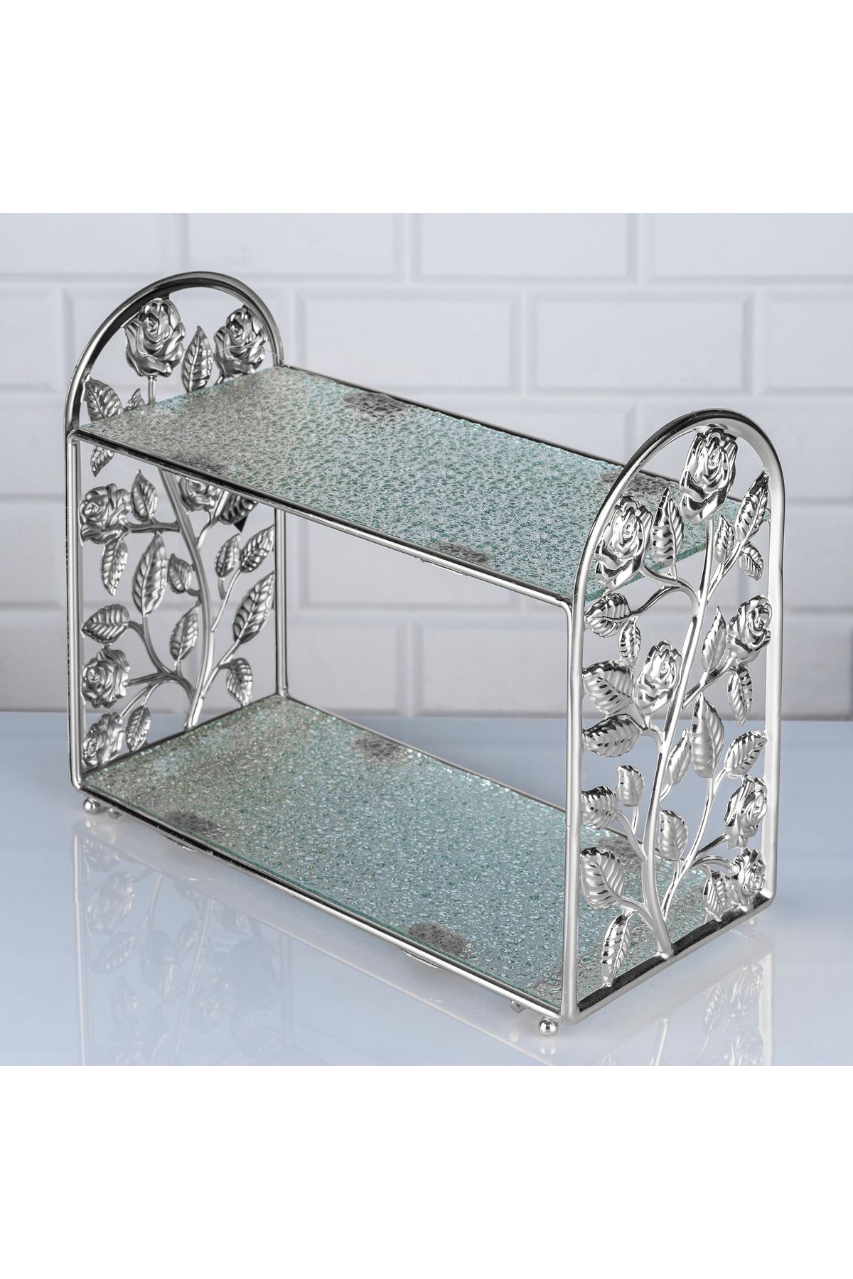 Hinora-Güldalı 2 Layer Frosted Glass Shelf Presentation Organizer 30x14cm 1