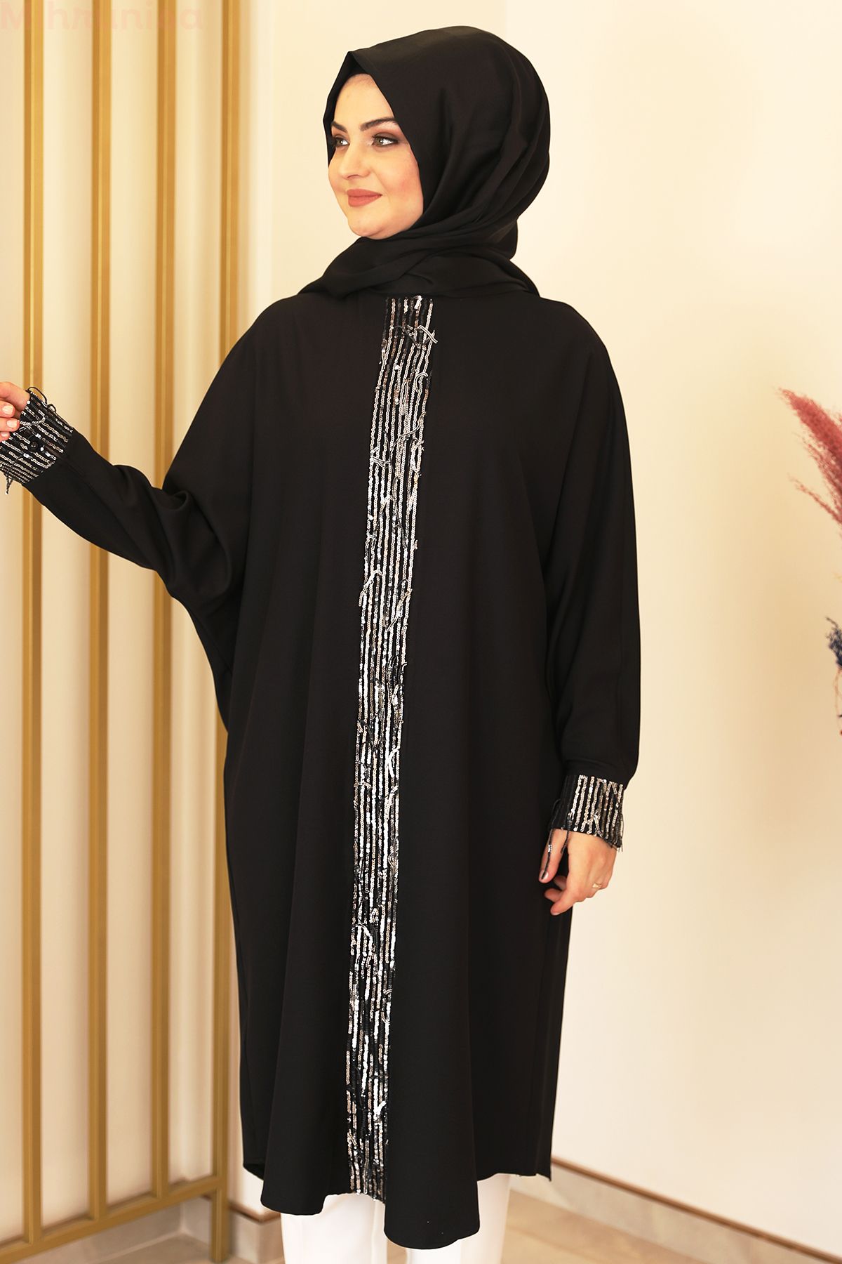 Mihrunisa-تونيك Alya Ferace بتفاصيل من الترتر - أسود 3